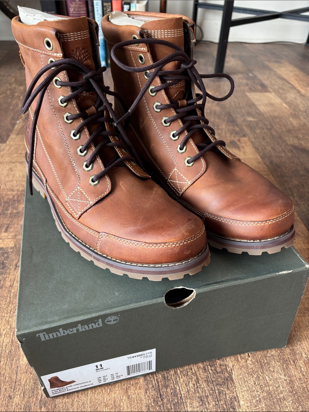 New Timberland Originals Men's Brown Leather Lace-Up Boots Size 11